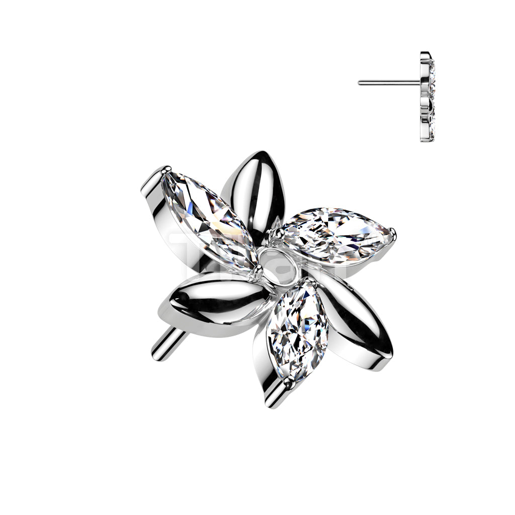 Implant Grade Titanium Threadless Push In Swirl Flower With Marquise CZ Top - Image 2