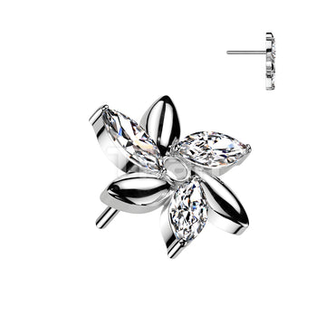 Implant Grade Titanium Threadless Push In Swirl Flower With Marquise CZ Top - Image 2