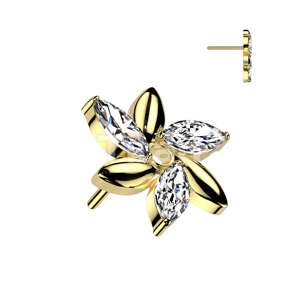 Implant Grade Titanium Threadless Push In Swirl Flower With Marquise CZ Top - Image 3