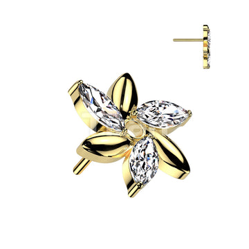 Implant Grade Titanium Threadless Push In Swirl Flower With Marquise CZ Top - Image 3
