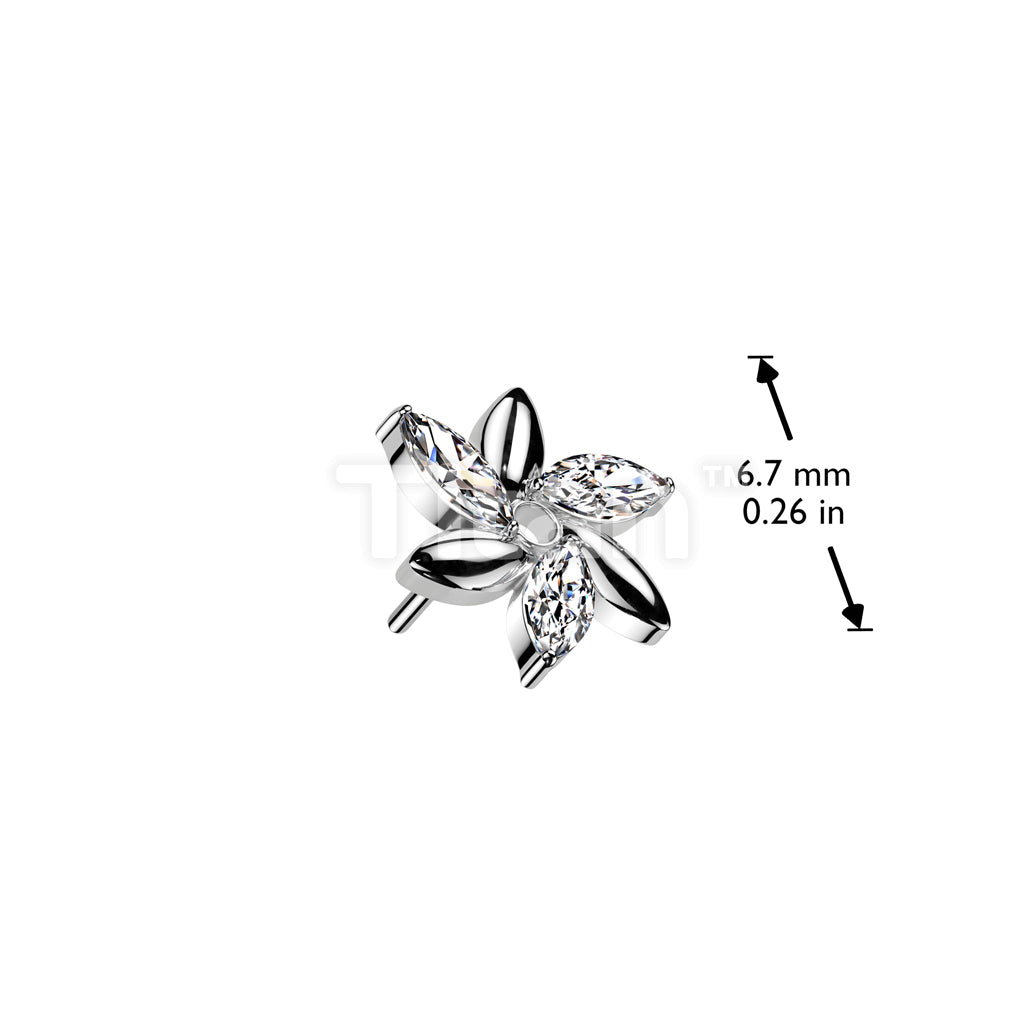 Implant Grade Titanium Threadless Push In Swirl Flower With Marquise CZ Top - Image 4