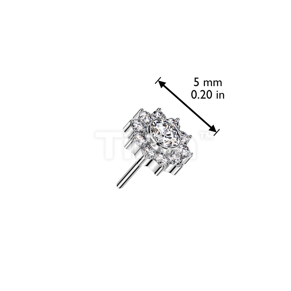 Implant Grade Titanium Threadless Push In CZ Pave Flower Top - Image 4