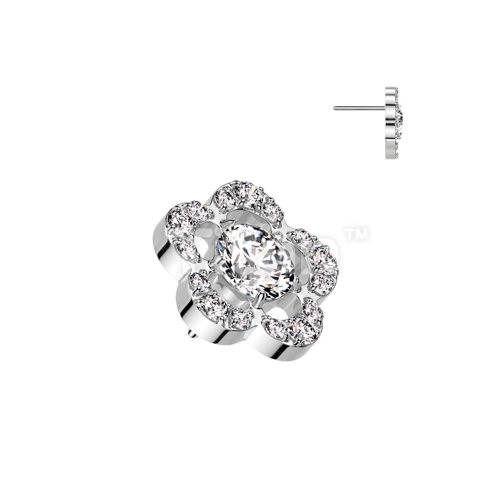 Implant Grade Titanium Threadless Push In CNC Set CZ Flower With Round CZ Center Top - Image 2