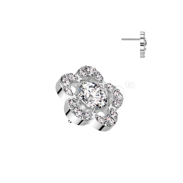 Implant Grade Titanium Threadless Push In CNC Set CZ Flower With Round CZ Center Top - Image 2