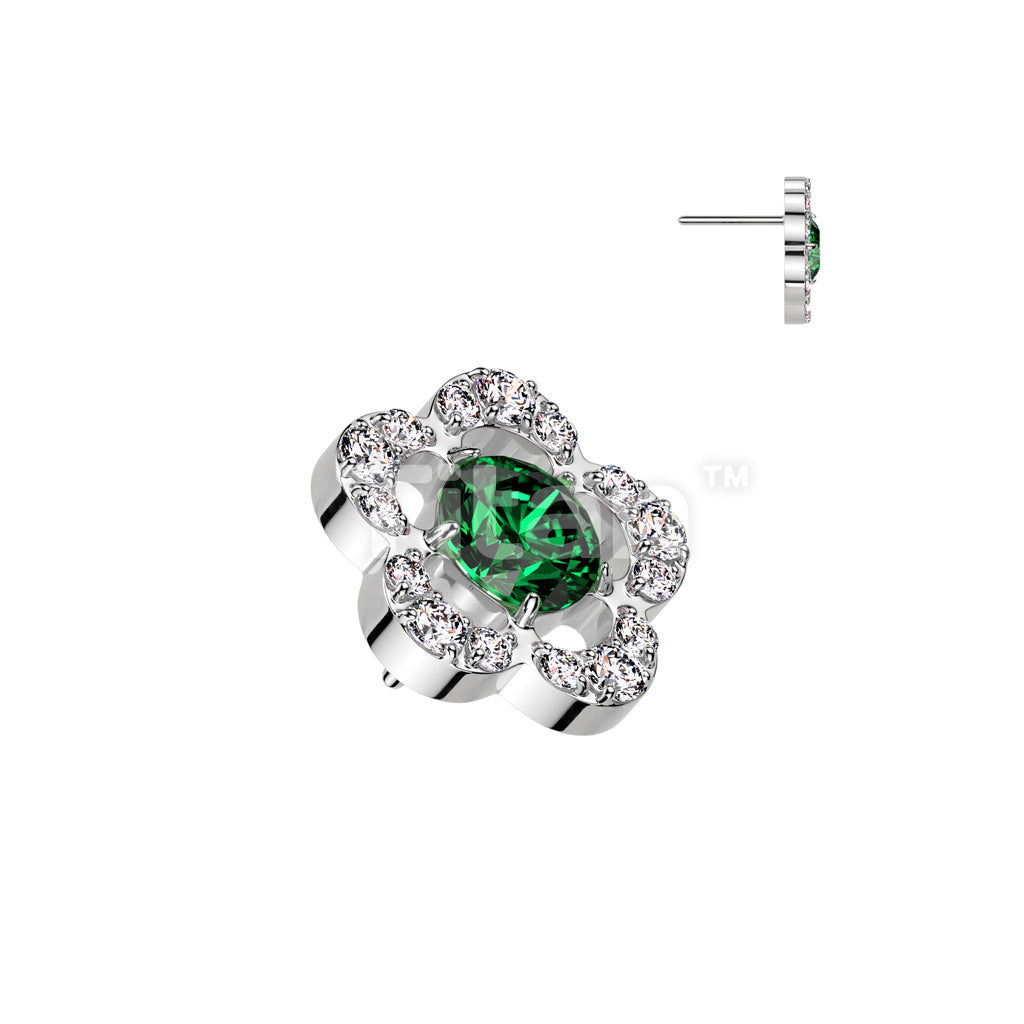 Implant Grade Titanium Threadless Push In CNC Set CZ Flower With Round CZ Center Top - Image 4