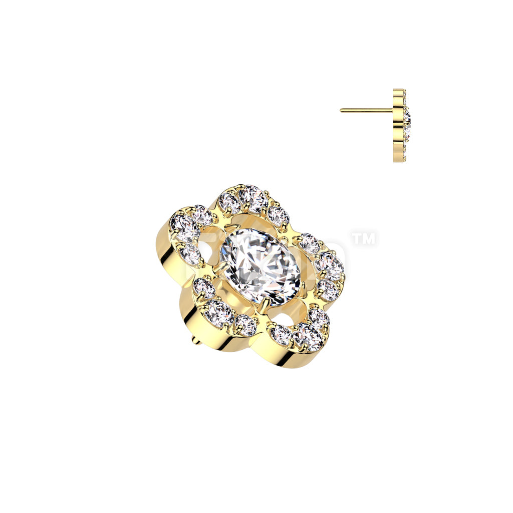 Implant Grade Titanium Threadless Push In CNC Set CZ Flower With Round CZ Center Top - Image 6
