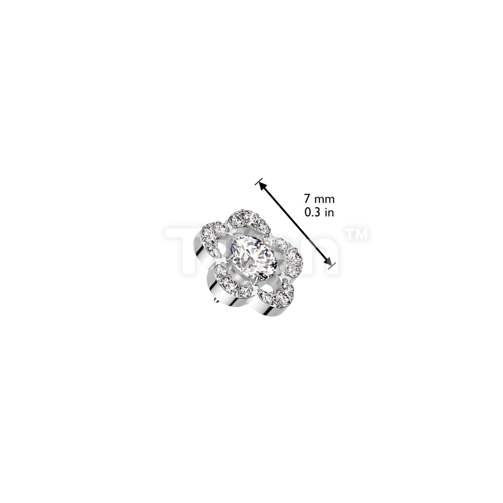 Implant Grade Titanium Threadless Push In CNC Set CZ Flower With Round CZ Center Top - Image 7