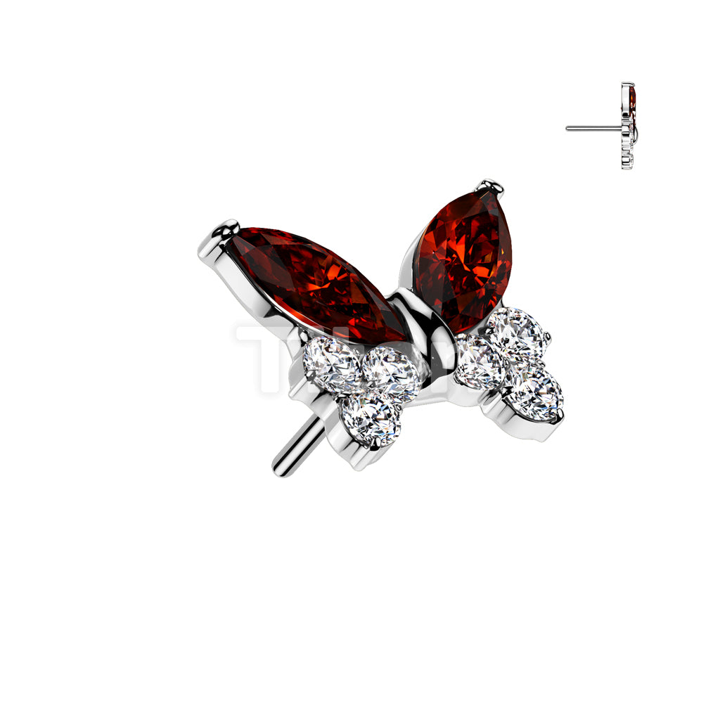 Implant Grade Titanium Threadless Push In Butterfly Top With Marquise and Pave CZ Wings - Image 2