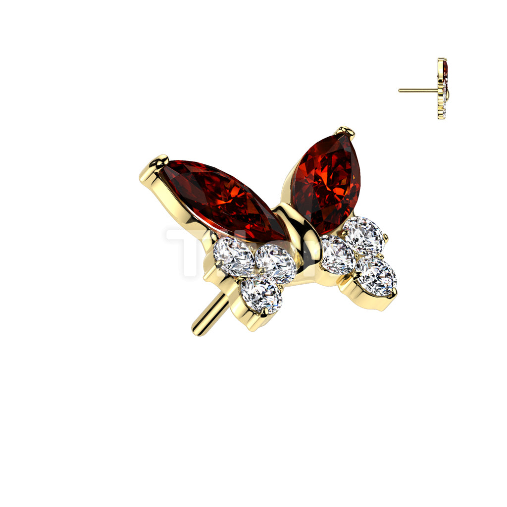 Implant Grade Titanium Threadless Push In Butterfly Top With Marquise and Pave CZ Wings - Image 3