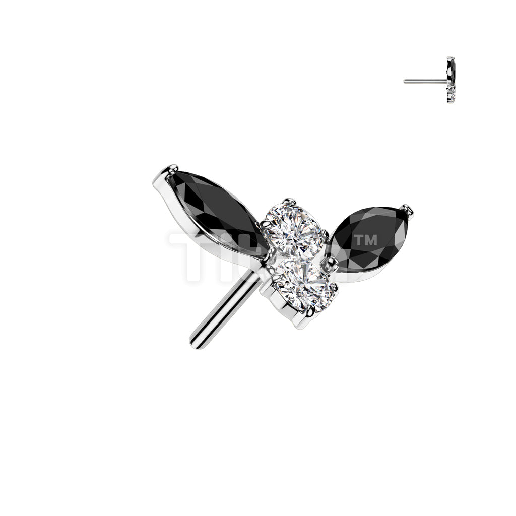 Implant Grade Titanium Threadless Push In Bat Top With Marquise CZ Wings - Image 2