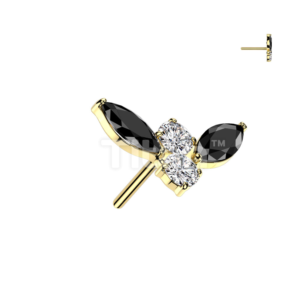 Implant Grade Titanium Threadless Push In Bat Top With Marquise CZ Wings - Image 3