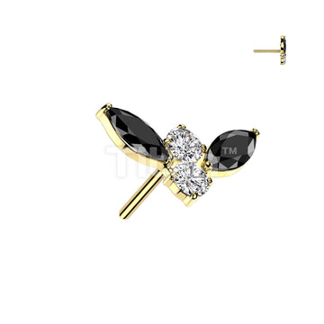 Implant Grade Titanium Threadless Push In Bat Top With Marquise CZ Wings - Image 3