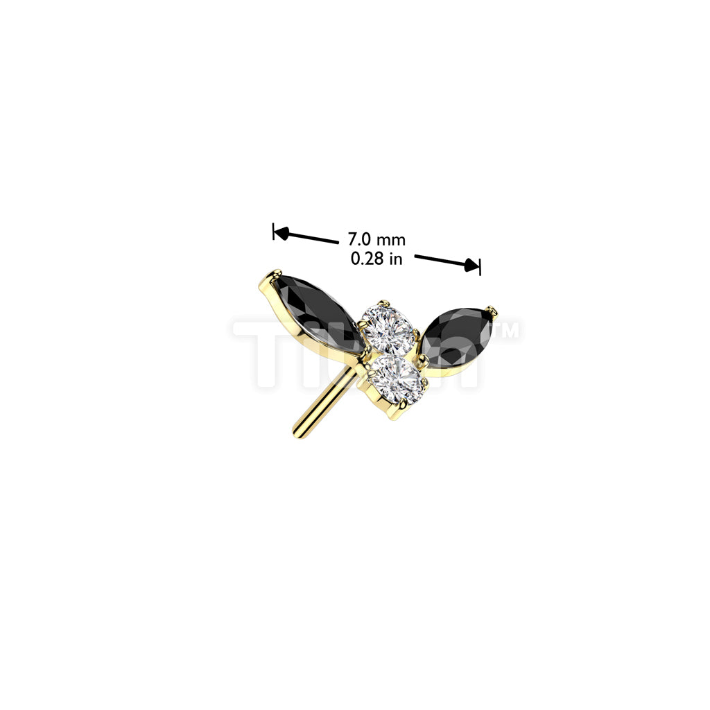 Implant Grade Titanium Threadless Push In Bat Top With Marquise CZ Wings - Image 4
