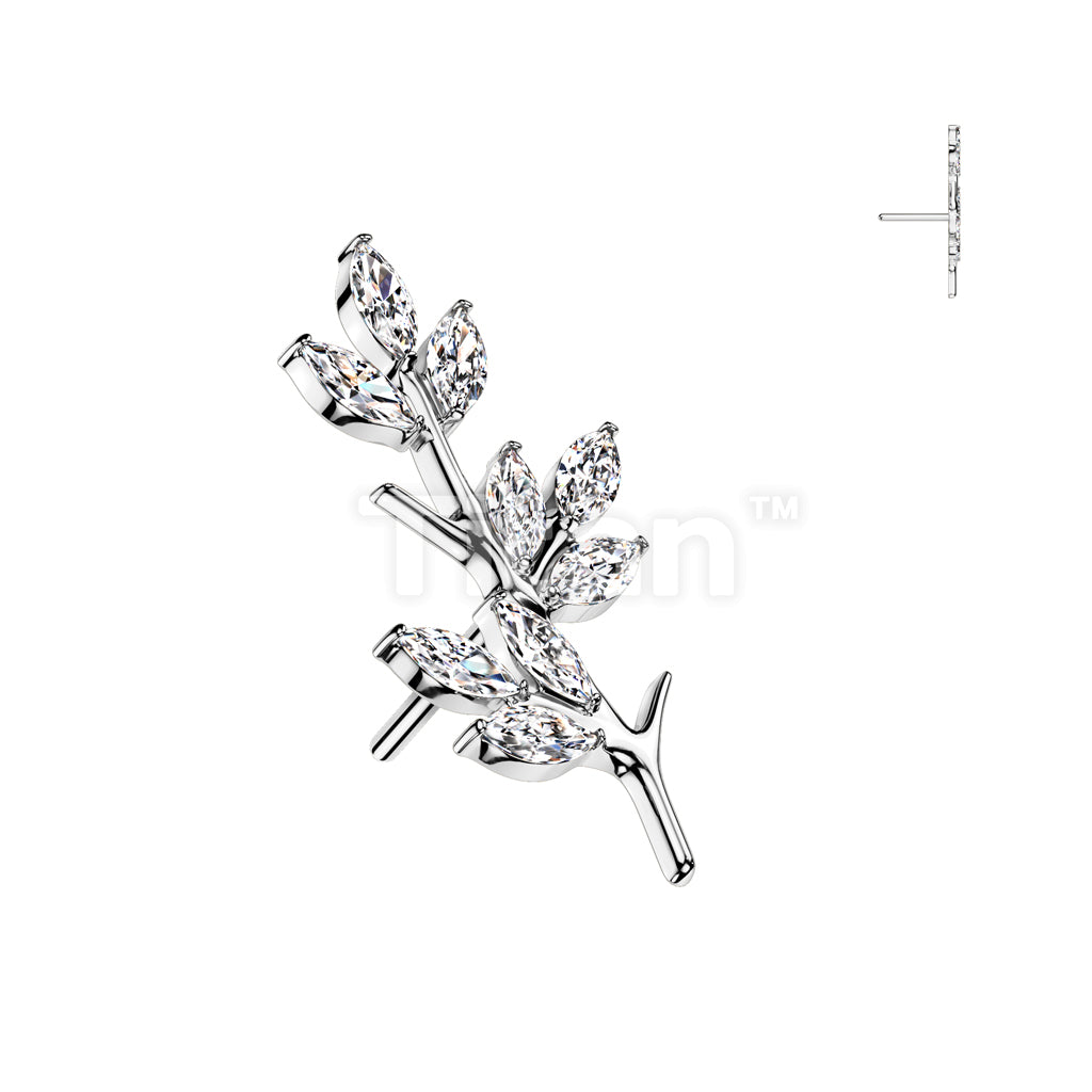 Implant Grade Titanium Threadless Push In Vine With Marquise CZ Leaves Top - Image 2