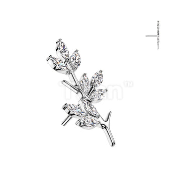 Implant Grade Titanium Threadless Push In Vine With Marquise CZ Leaves Top - Image 2