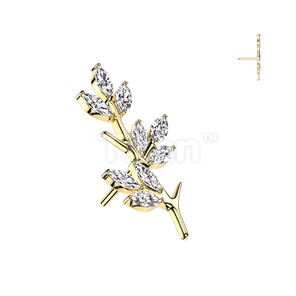Implant Grade Titanium Threadless Push In Vine With Marquise CZ Leaves Top - Image 3