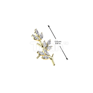 Implant Grade Titanium Threadless Push In Vine With Marquise CZ Leaves Top - Image 4