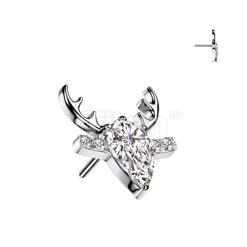 Implant Grade Titanium Threadless Push In CZ Reindeer Head Top  - Image 2