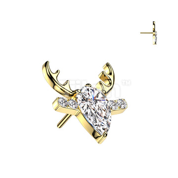 Implant Grade Titanium Threadless Push In CZ Reindeer Head Top  - Image 3