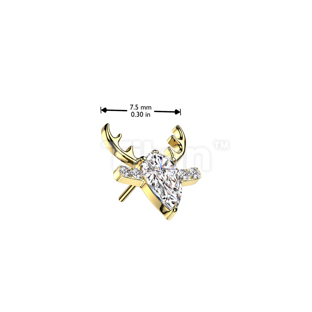 Implant Grade Titanium Threadless Push In CZ Reindeer Head Top  - Image 4
