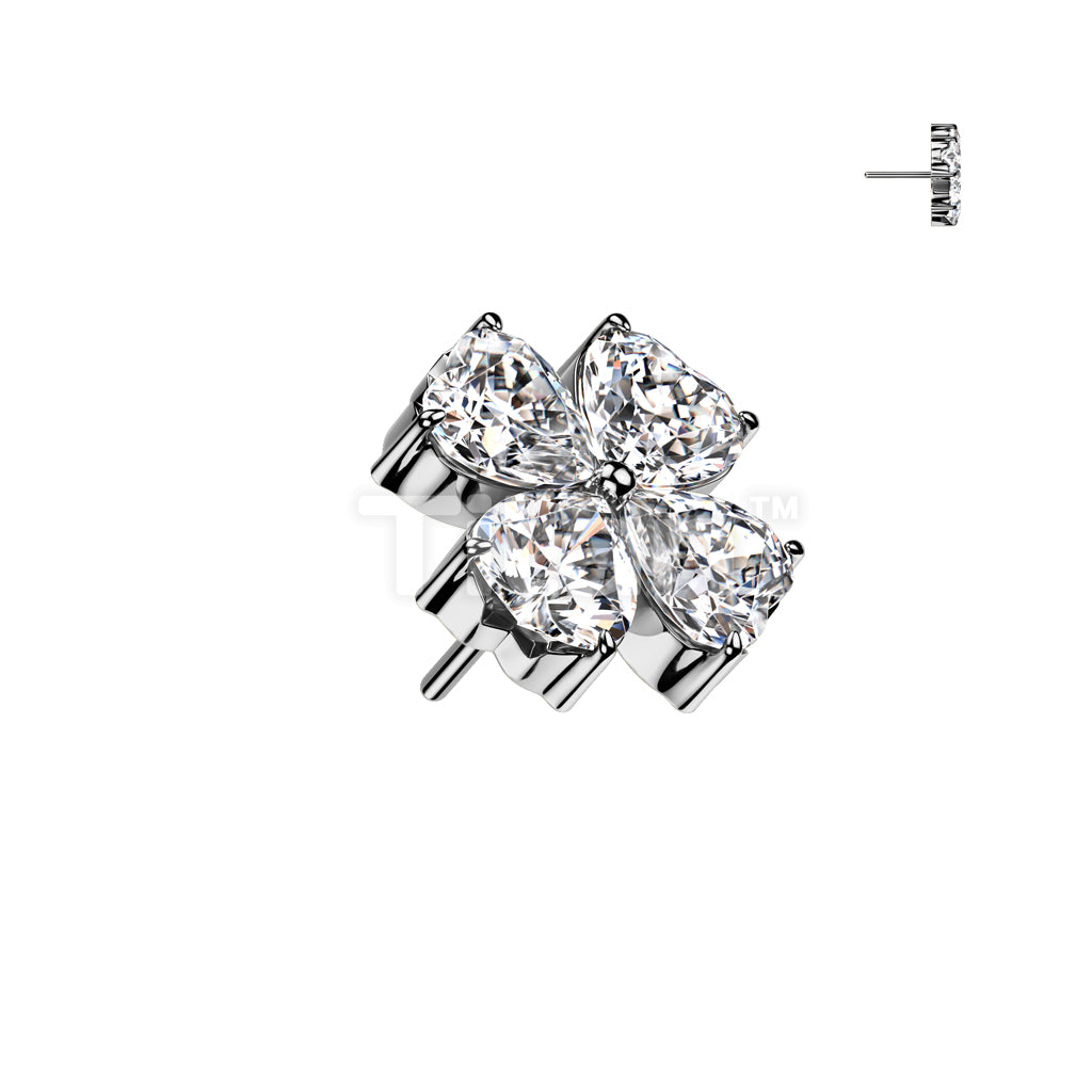 Implant Grade Titanium Threadless Push In Prong Set Heart CZ Shamrock Top - Image 2