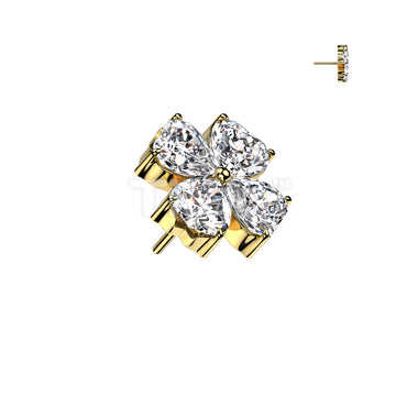 Implant Grade Titanium Threadless Push In Prong Set Heart CZ Shamrock Top - Image 3