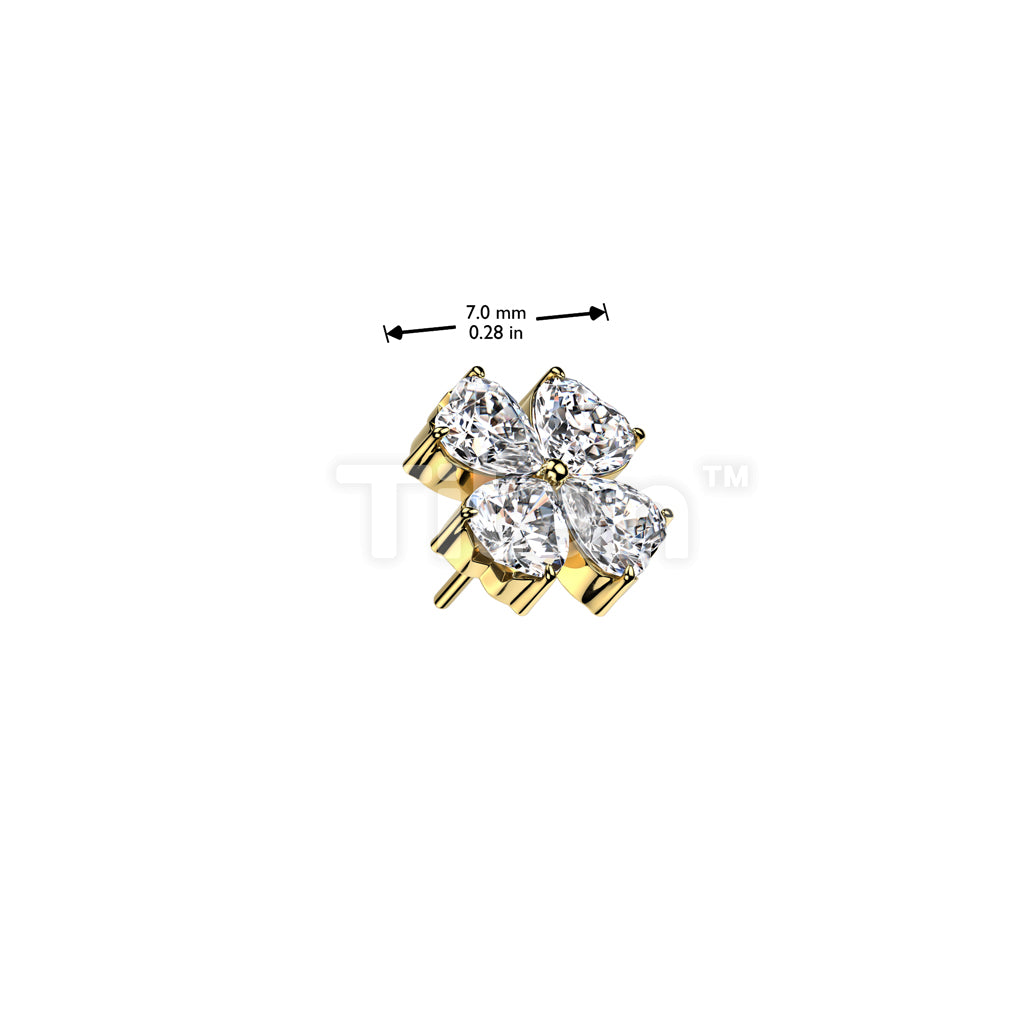 Implant Grade Titanium Threadless Push In Prong Set Heart CZ Shamrock Top - Image 4