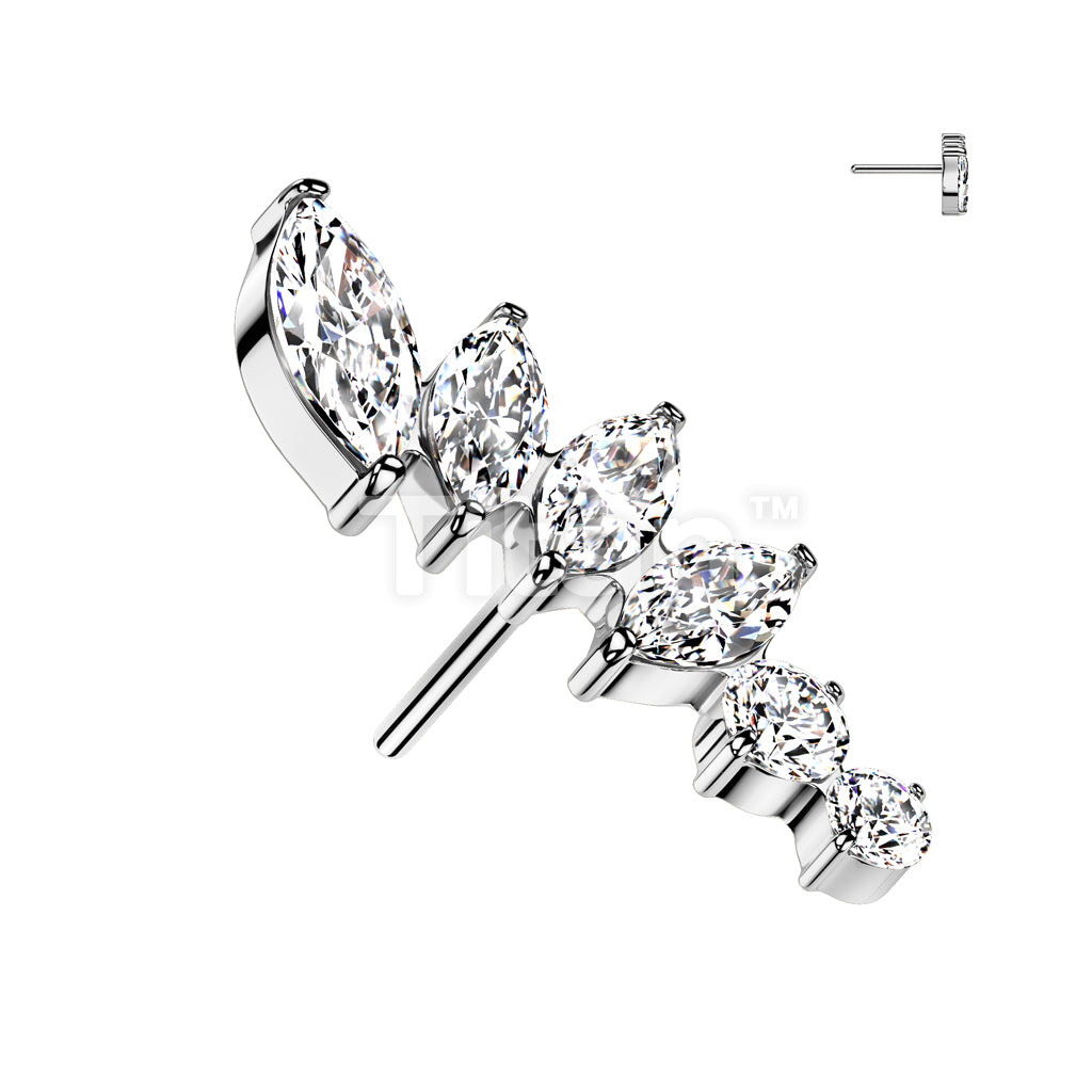 Implant Grade Titanium Threadless Push In Marquise CZ Fan With Round CZ Top - Image 2
