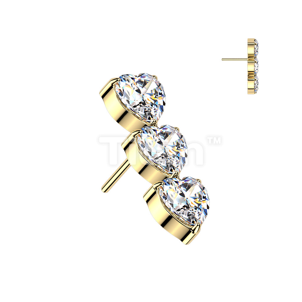 Titanium Threadless Push In Triple Vertical CZ Heart Top - Image 2