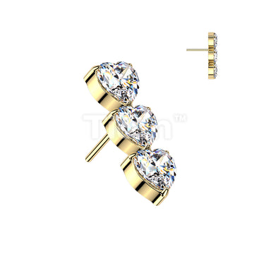 Titanium Threadless Push In Triple Vertical CZ Heart Top - Image 2