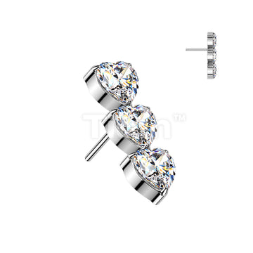 Titanium Threadless Push In Triple Vertical CZ Heart Top - Image 3