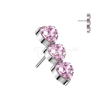 Titanium Threadless Push In Triple Vertical CZ Heart Top - Image 4