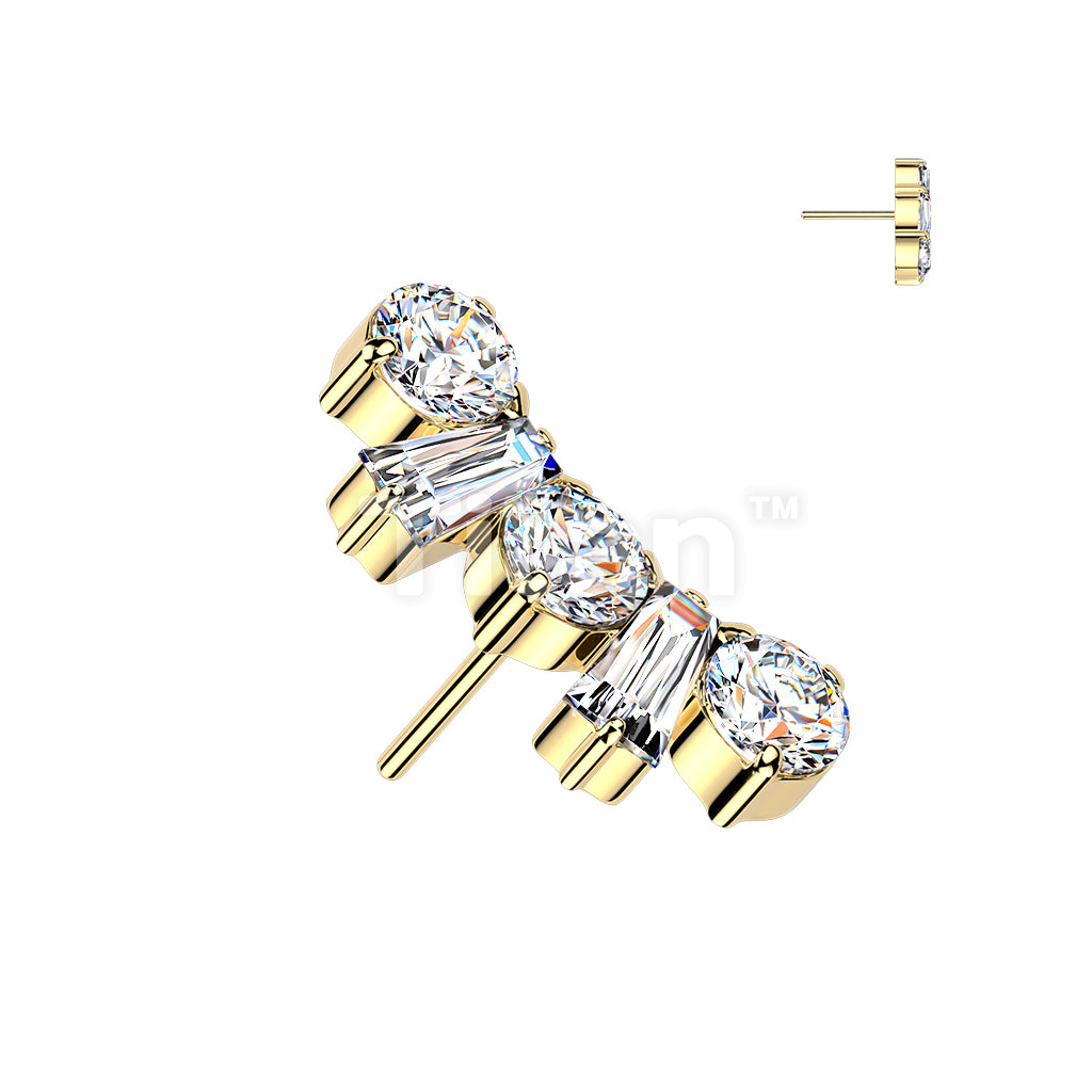 Titanium Threadless Push In Round and Baguette CZ Crown Top - Image 2