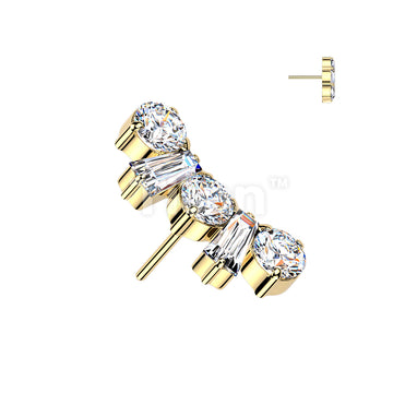 Titanium Threadless Push In Round and Baguette CZ Crown Top - Image 2