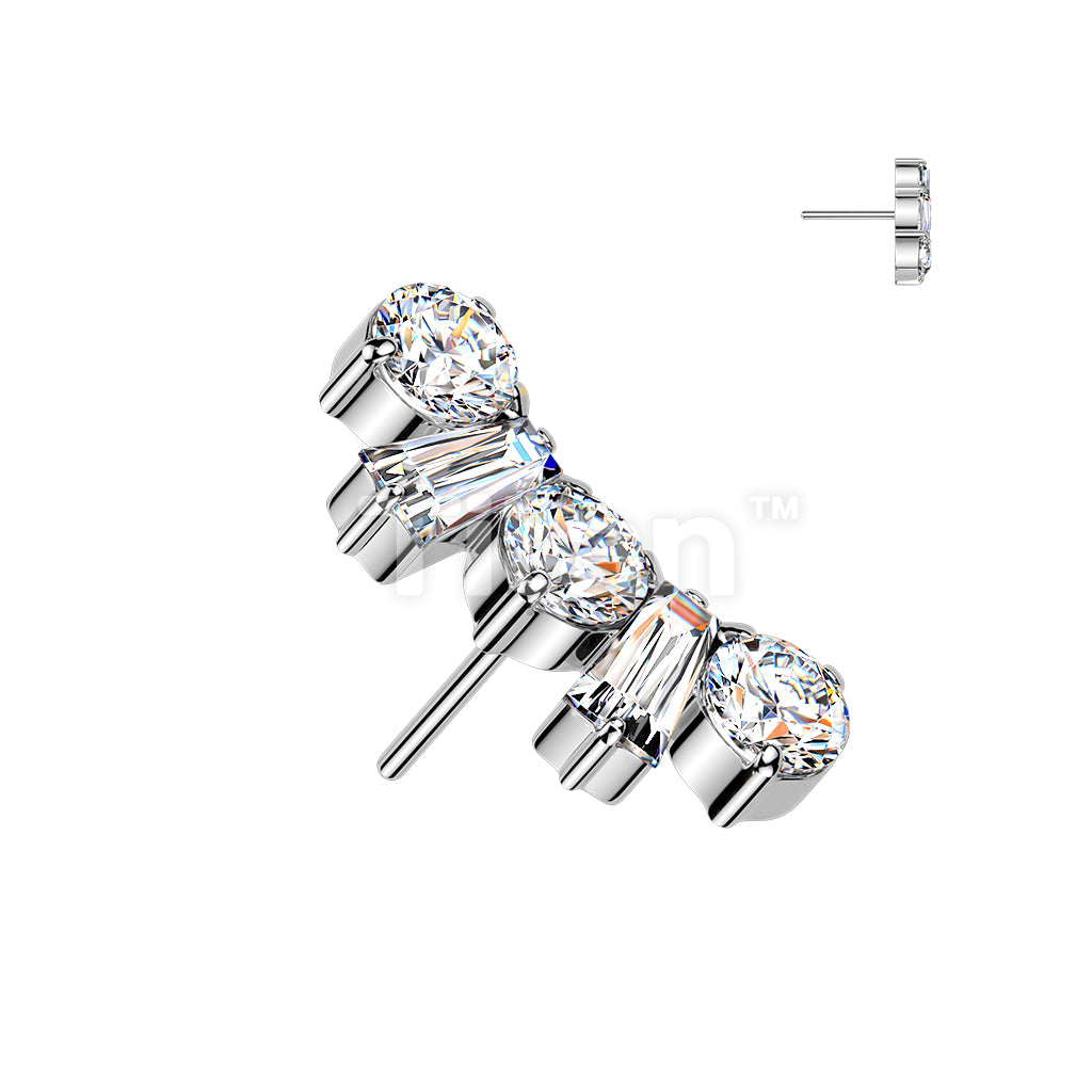 Titanium Threadless Push In Round and Baguette CZ Crown Top - Image 3