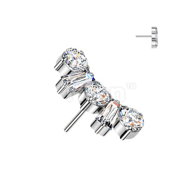 Titanium Threadless Push In Round and Baguette CZ Crown Top - Image 3