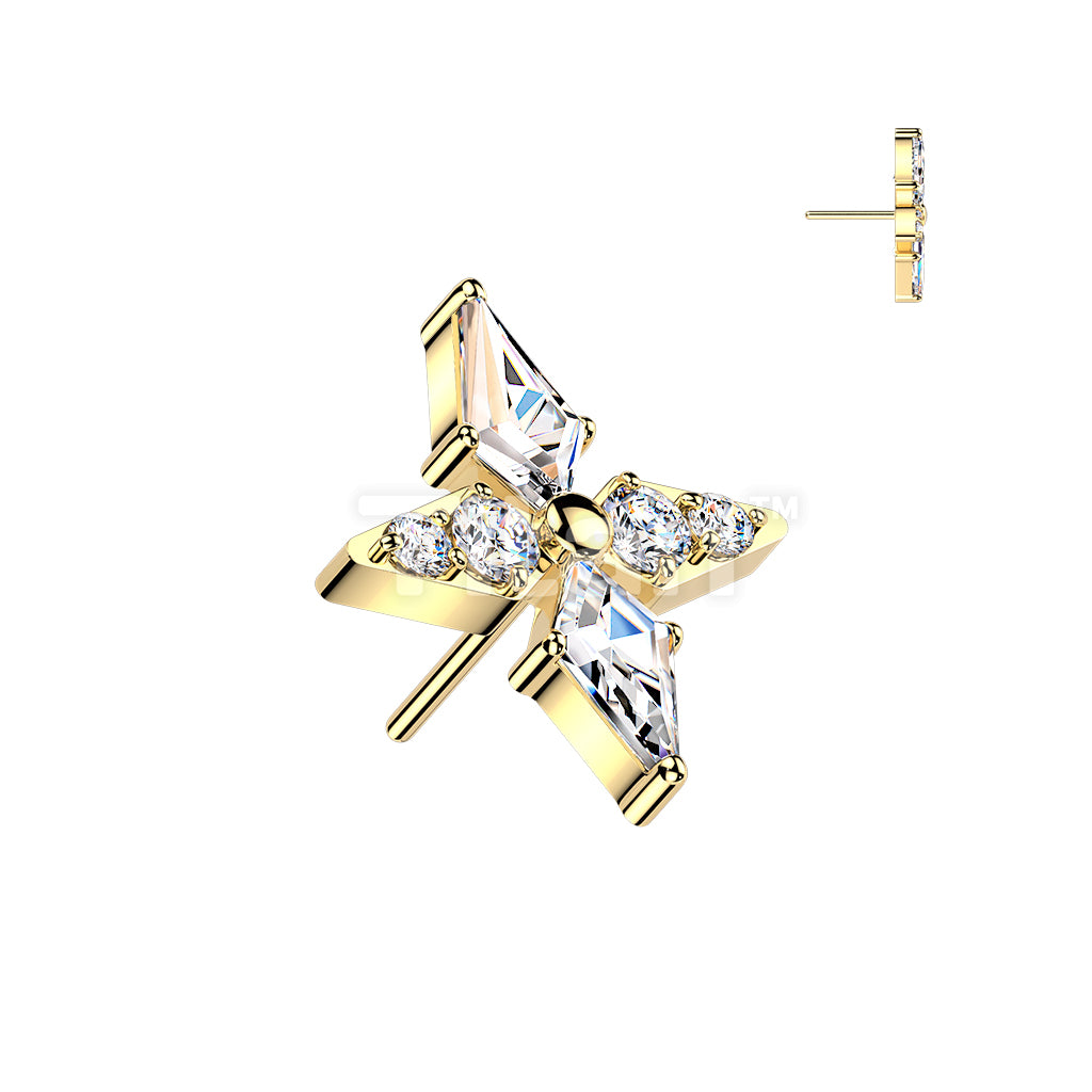 Titanium Threadless Push In Spear and CNC Set Round CZ Cross Top - Image 2