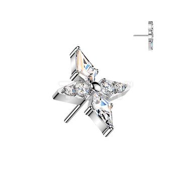 Titanium Threadless Push In Spear and CNC Set Round CZ Cross Top - Image 3