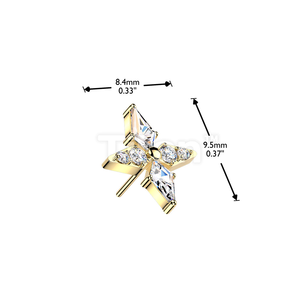 Titanium Threadless Push In Spear and CNC Set Round CZ Cross Top - Image 4