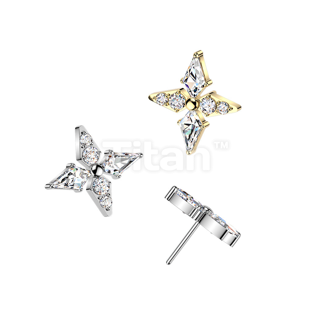 Titanium Threadless Push In Spear and CNC Set Round CZ Cross Top