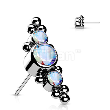 Implant Grade Titanium Threadless Push In Top With 3 Bezel Set CZs and Ball Clusters - Image 3
