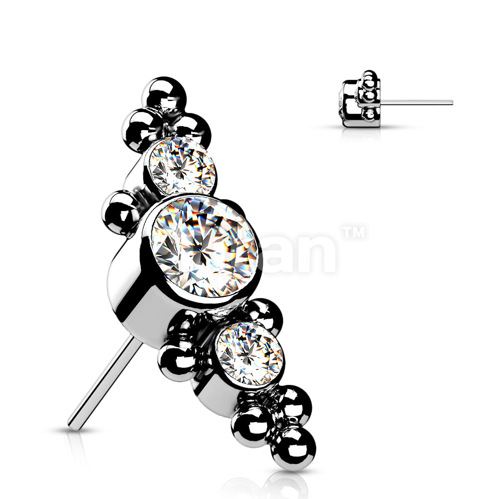 Implant Grade Titanium Threadless Push In Top With 3 Bezel Set CZs and Ball Clusters - Image 4