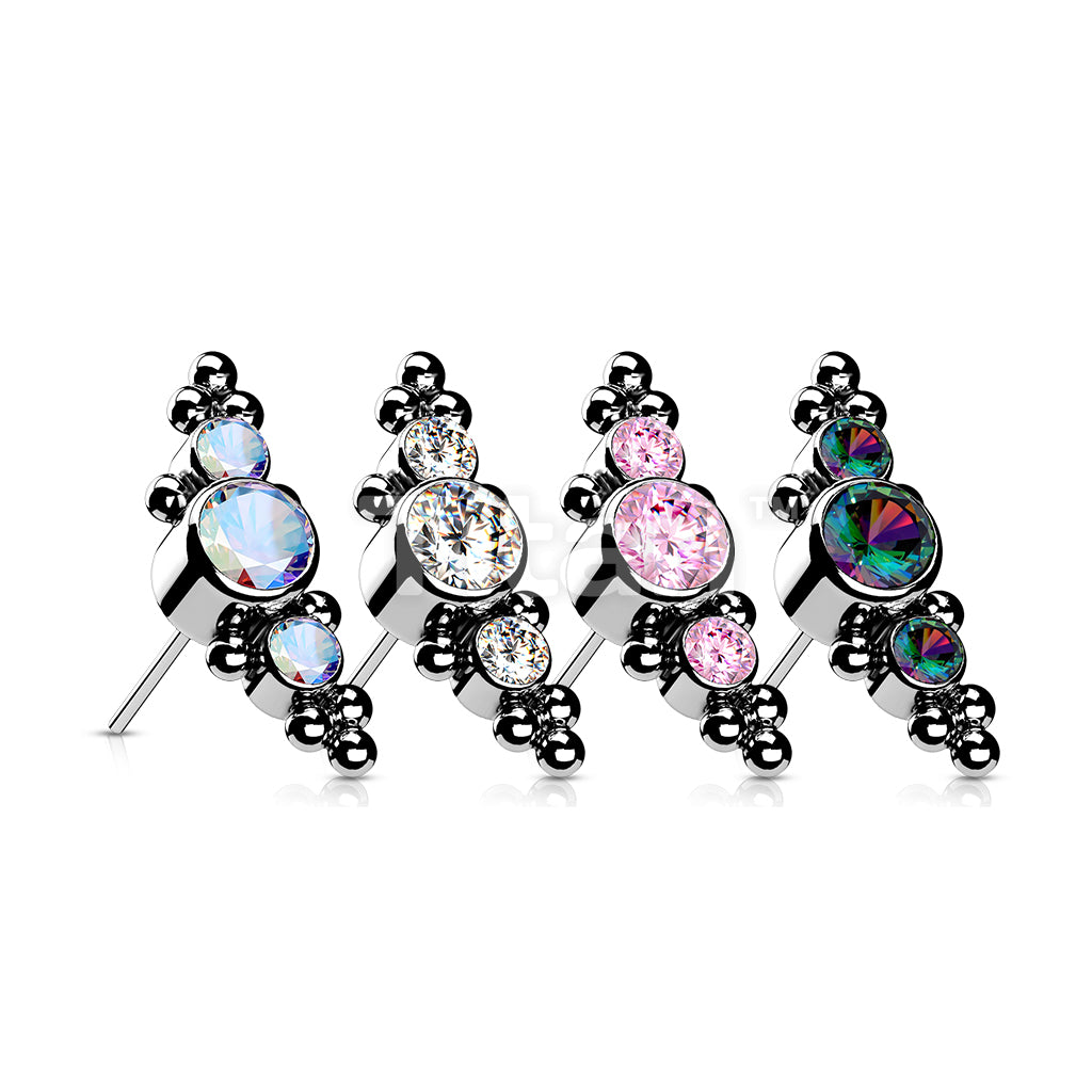 Implant Grade Titanium Threadless Push In Top With 3 Bezel Set CZs and Ball Clusters - Image 8