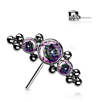Implant Grade Titanium Threadless Push In Forward Facing Top With 3 Bezel Set CZs and Ball Clusters - Image 6