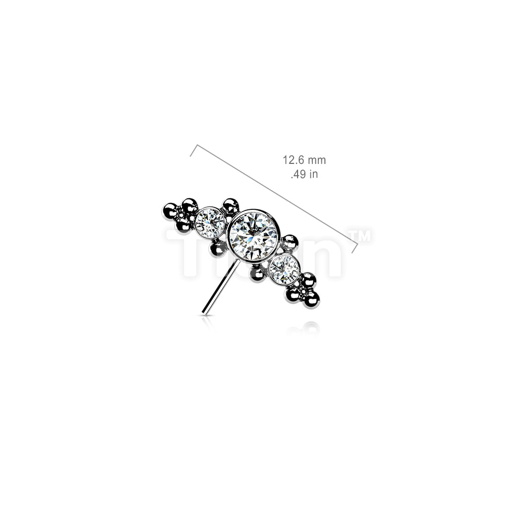 Implant Grade Titanium Threadless Push In Forward Facing Top With 3 Bezel Set CZs and Ball Clusters - Image 7