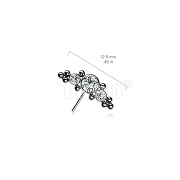 Implant Grade Titanium Threadless Push In Forward Facing Top With 3 Bezel Set CZs and Ball Clusters - Image 7