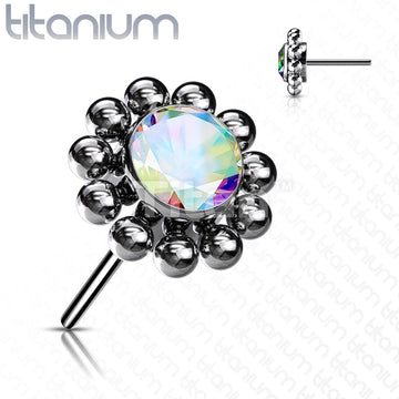 Implant Grade Titanium Threadless Push In Bezel Set CZ Center With Beaded Ball Edge - Image 3
