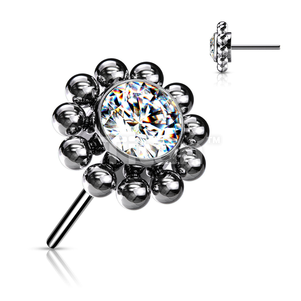 Implant Grade Titanium Threadless Push In Bezel Set CZ Center With Beaded Ball Edge - Image 4