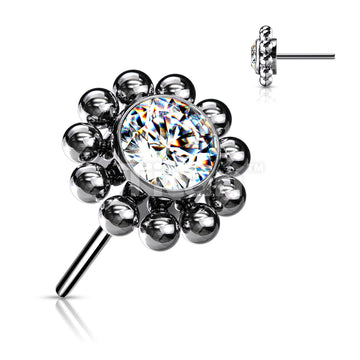 Implant Grade Titanium Threadless Push In Bezel Set CZ Center With Beaded Ball Edge - Image 4