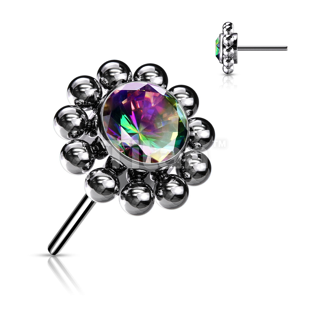 Implant Grade Titanium Threadless Push In Bezel Set CZ Center With Beaded Ball Edge - Image 5